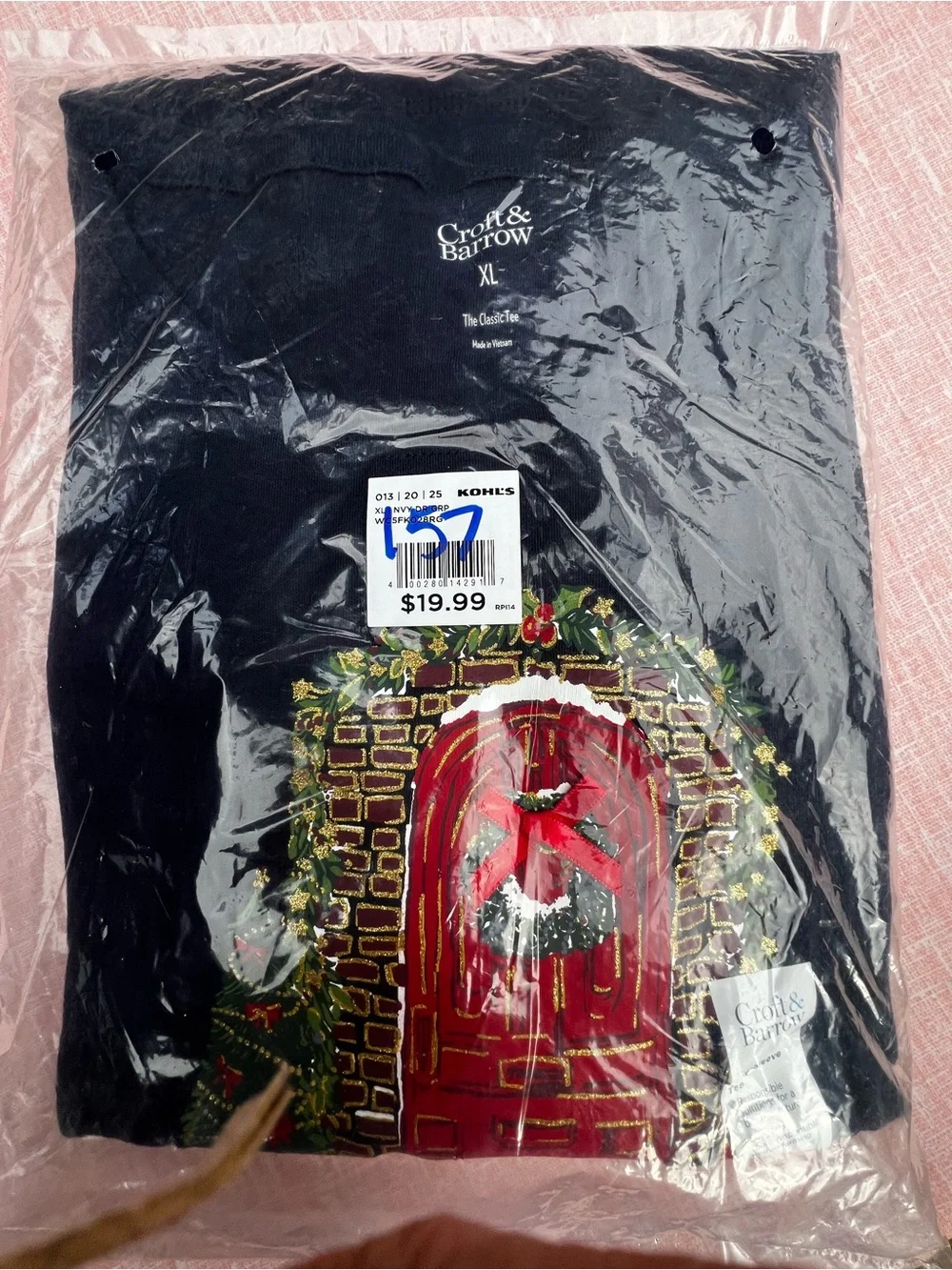 croft & barrow Navy Holiday Door Graphic top. Size XL. NWT.